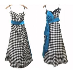 Heather French Henry Black White Gingham Taffeta Prom Pageant Gown Dress Bow 4
